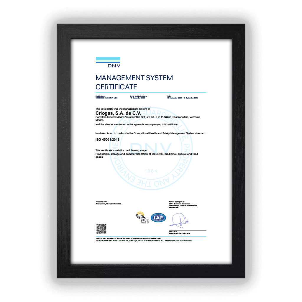 Certificación ISO 45001 Criogas